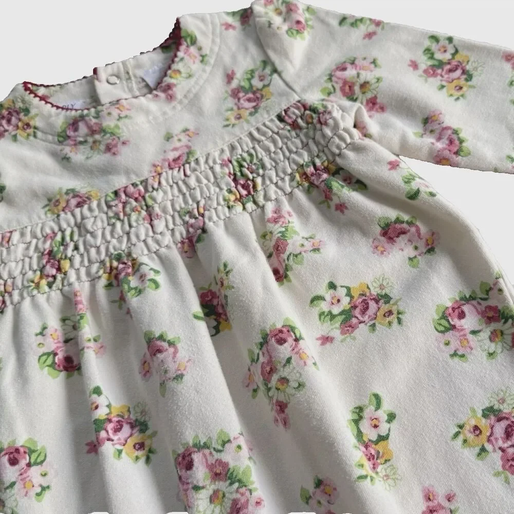 Vtg 90s Toddler Girl 24M One Piece Bubble Romper Outfit Floral Smocked